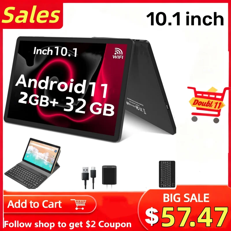 Tablette PC Android 11, 10.1 pouces, 2 go de RAM, 32 go de ROM FX10, Allwinner A133, Quad-Core, 1.4GHz, caméra arrière, 8.0M pixels, type-c