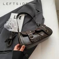LEFTSIDE Fashion Double Pockets Design PU Leather Shoulder Bag For Women 2023 Tend Female Crossbody Bag Underarm Bags Handbags 1