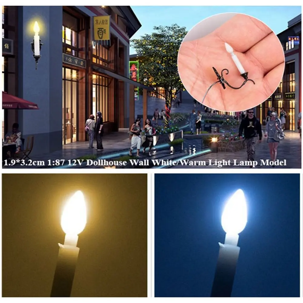 1.9*3.2cm Dollhouse Wall Lamp ABS Metal Material 12V White/Warm Light Model House Garden Decor Sand Table Chandelier