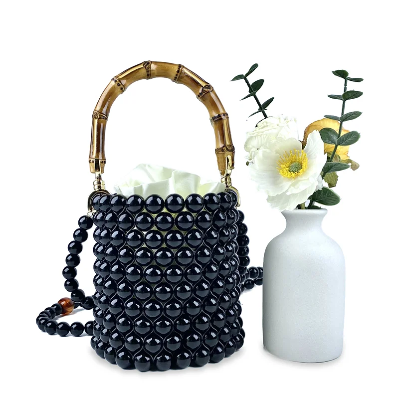 حقيبة دلو صغيرة بتصميم عقدة من الخيزران الأحمر، مز...