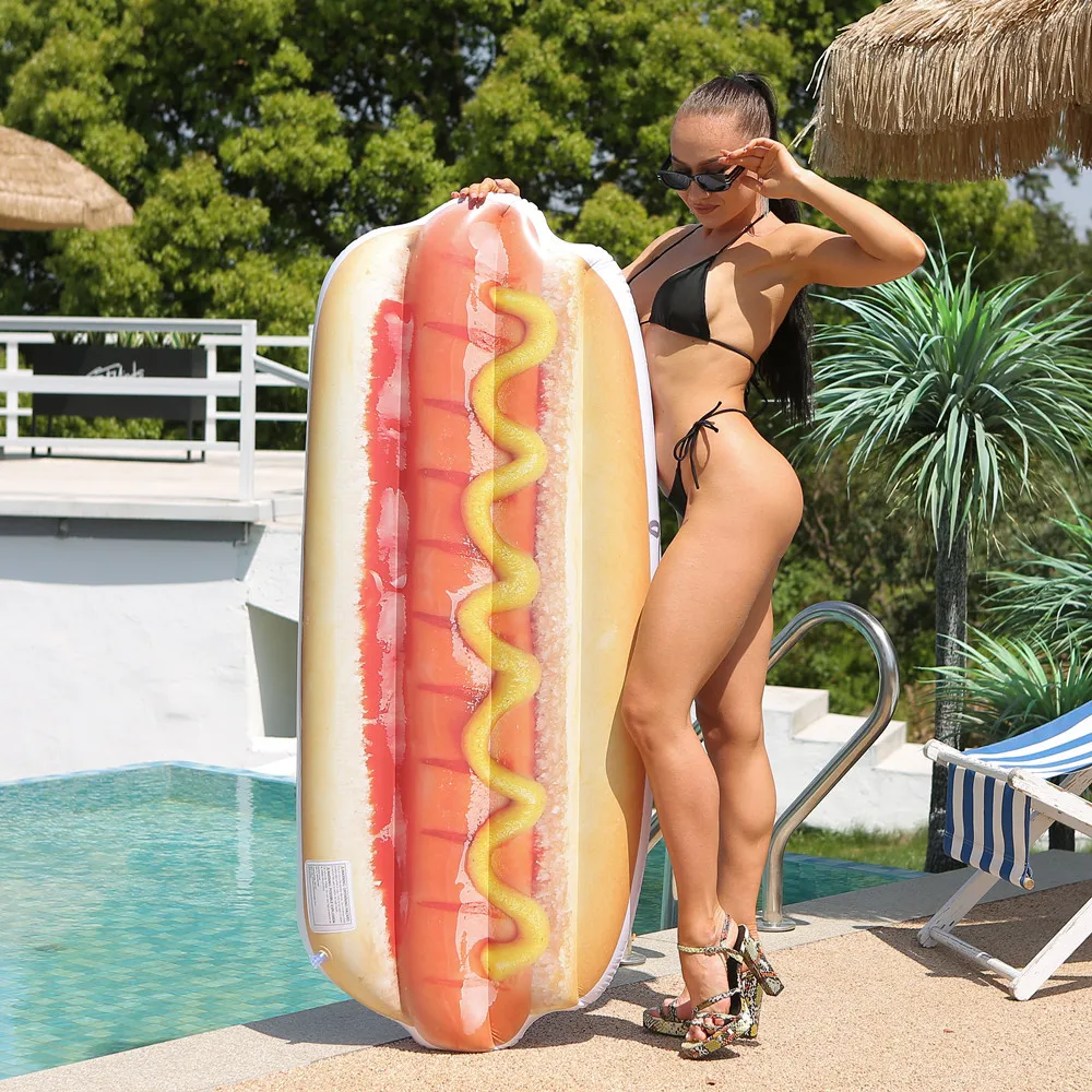 Long Hot Dog Burger Inflatable Floating Row Adult Children Pool Beach Water Bed Swimming Circle Air Mattresses Inflatable Toy