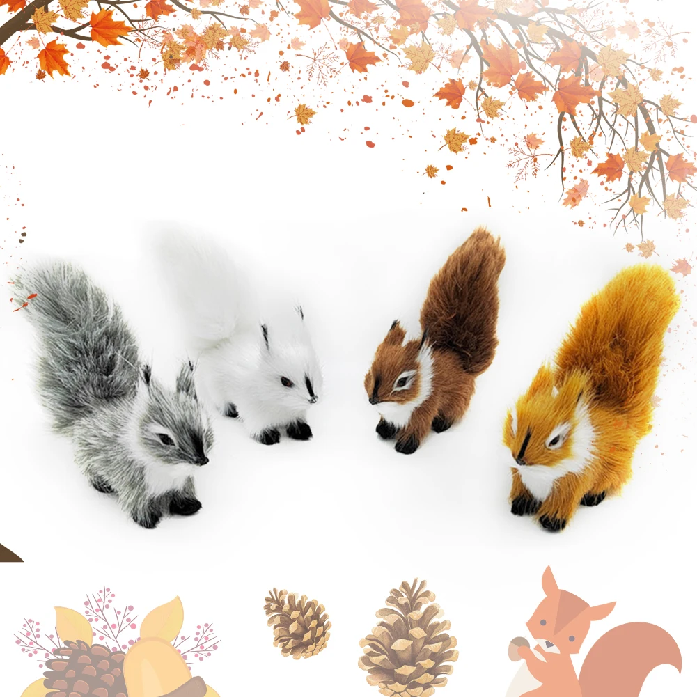 Simulation Mini Squatting Squirrel Model Cute Imitation Fox Ornaments Children Birthday Gifts Home Decor Plush Figures Craft 2