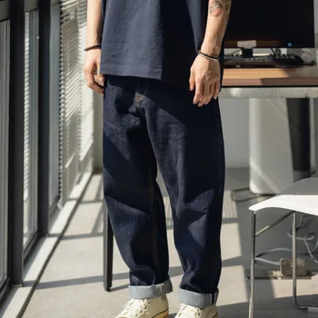 The Japanese system work clothes destarches red ear deep grade broad leg loose nine minutes men's jeans