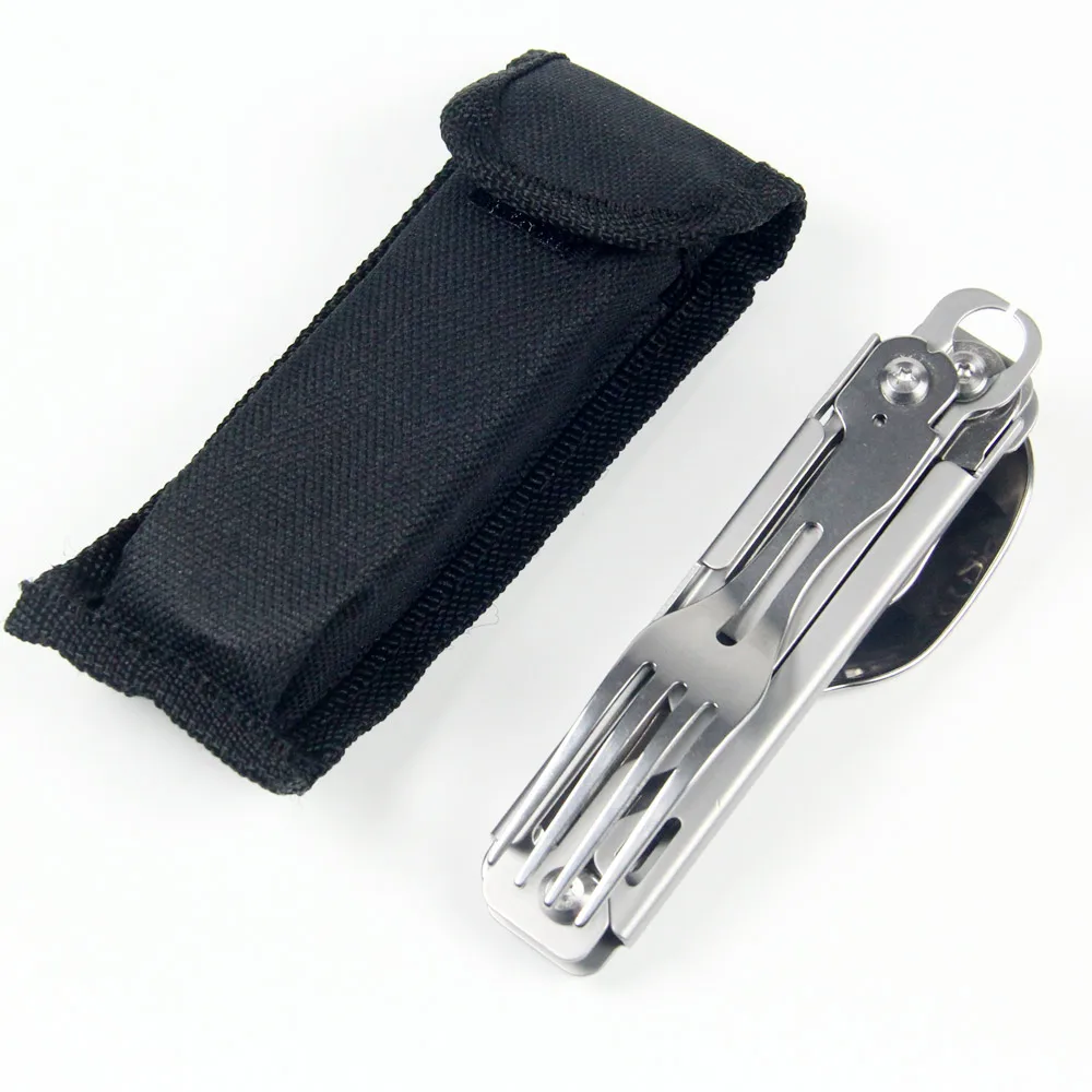 Posate Da Campeggio 6 In 1 Pieghevoli - Coltello, Forchetta, Cucchiaio, Apribottiglie In Acciaio Inox - Foto 8