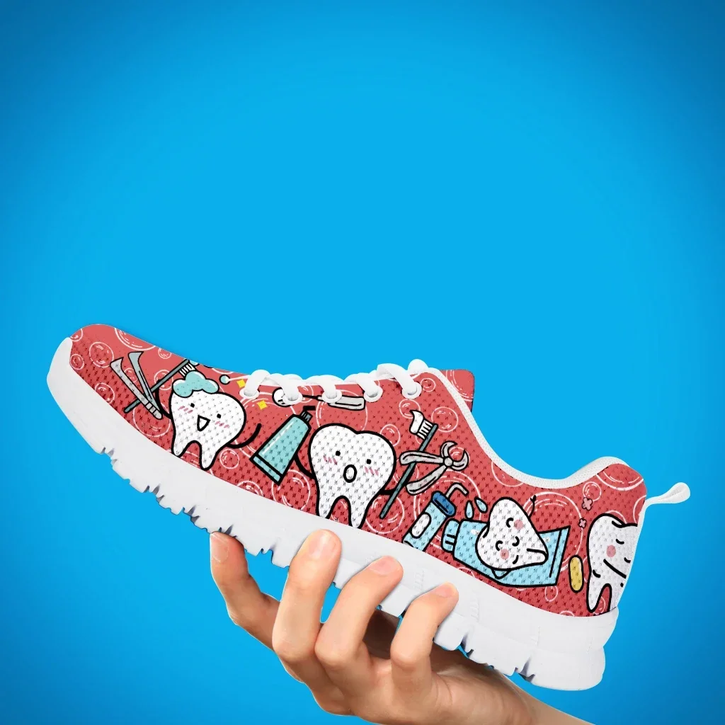 Pink Dental Teeth Prints Casual Women Shoes Flats Sneakers AF Mesh Comfortable Ladies Footwer Zapatos Mujer