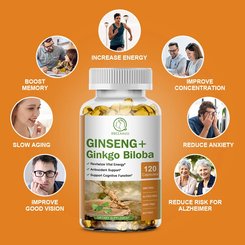 Ginseng Ginkgo Biloba Kapseln | Gedächtnis Fokus Durchblutungsunterstützung
