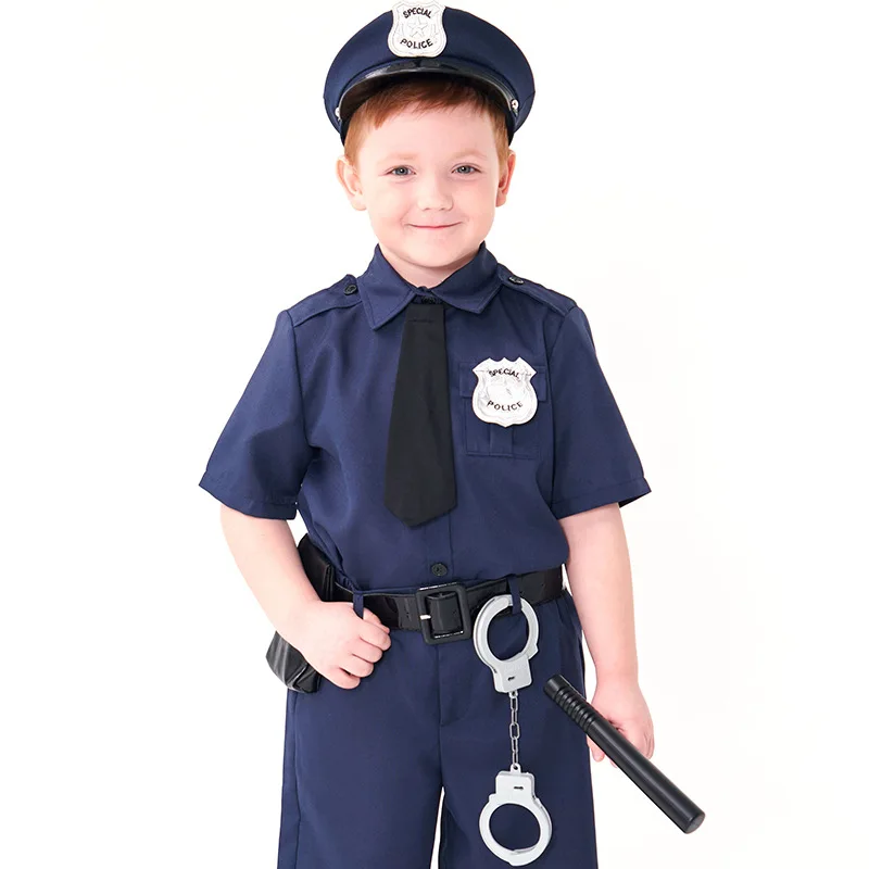 Police Officer Costume for Kids Boy Cop Swat Role Playing Outfits for Halloween Party