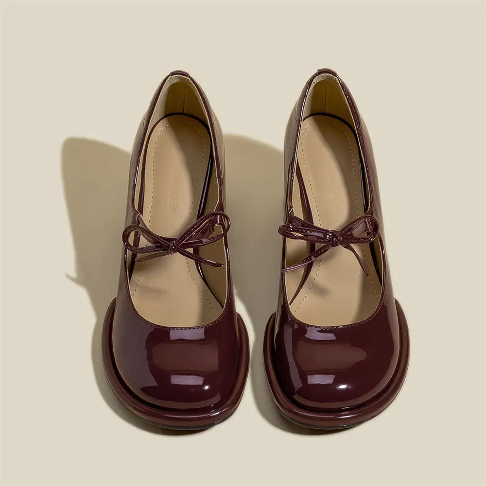 2024 Summer Good Quality Sweet Burgundy Mary Janes Shoes Women
