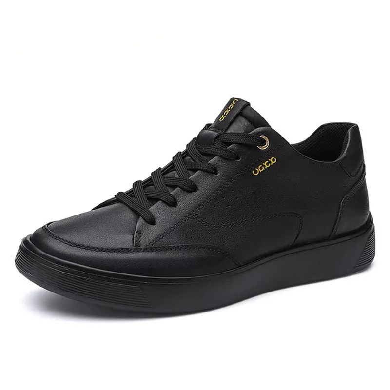 Men Outdoor Leather Shoes Flat Classic Black Sports Shoes Lace up Skateboard Board Shoes Walking White Leisure Running Sneakers 5