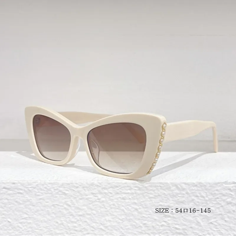 

2024 Fashion Hot Selling Women's Square Cat Eye Sunglasses Luxury Brand Set with High end Pearl Decoration and Box Sales