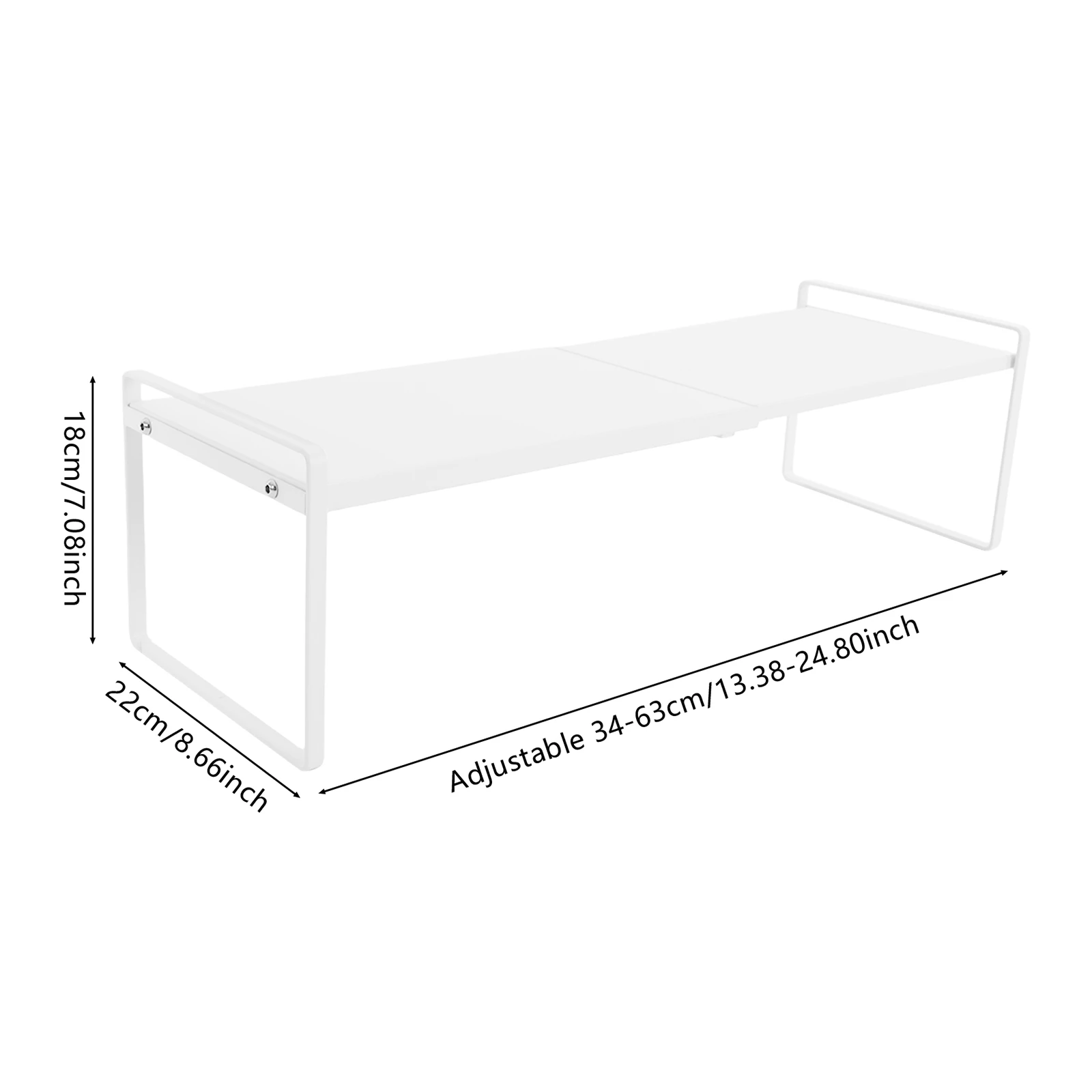 Expandable Cabinet Shelf, Extendable from 34-63 cm, Maximum Load 10 kg, Non-Slip Iron Shelf Organiser for Kitchen, White