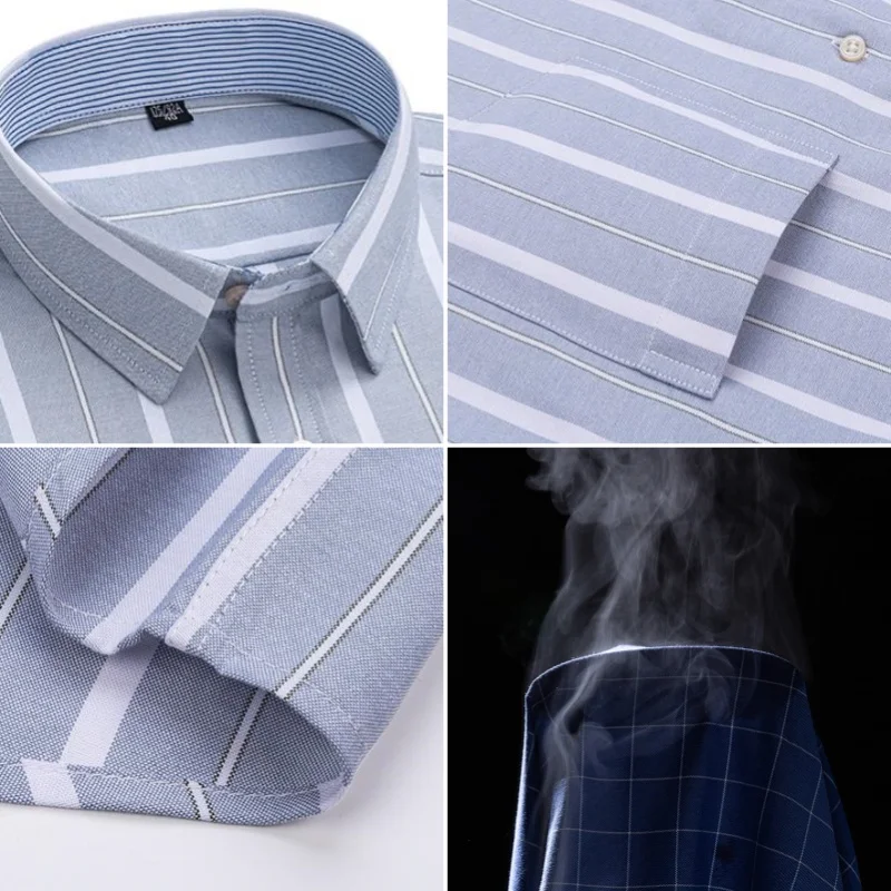 New Men's Plaid Shirt 100% Pure Cotton Oxford Short Sleeves Spring Casual Daily Dress Shirts Button-down Big 5XL 6XL 7XL 6