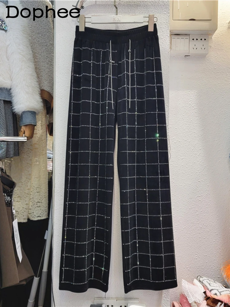 

Лидер продаж, женские тренировочные брюки, сезон осень-зима 2023, толстые черные Универсальные Длинные брюки в клетку с флисовой подкладкой и высокой талией