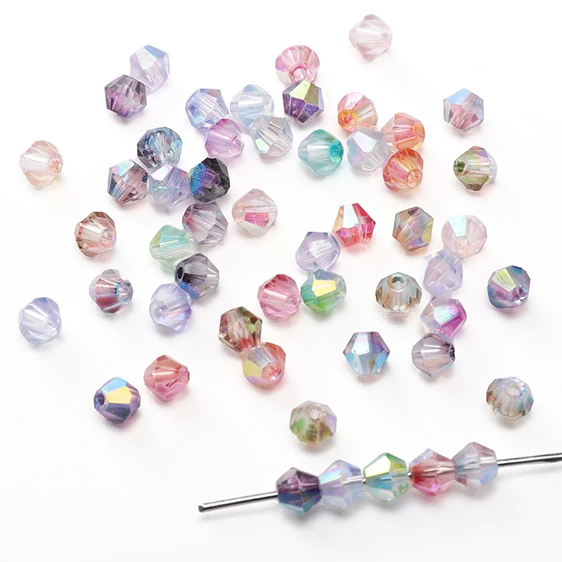 130–260 Stück, 4 mm, zweifarbig, glänzendes Glas, Doppelkegelperlen, Kristall, lose Distanzperlen für Armbänder, Ohrringe, Schmuckherstellung, Zubehör – Detail 5