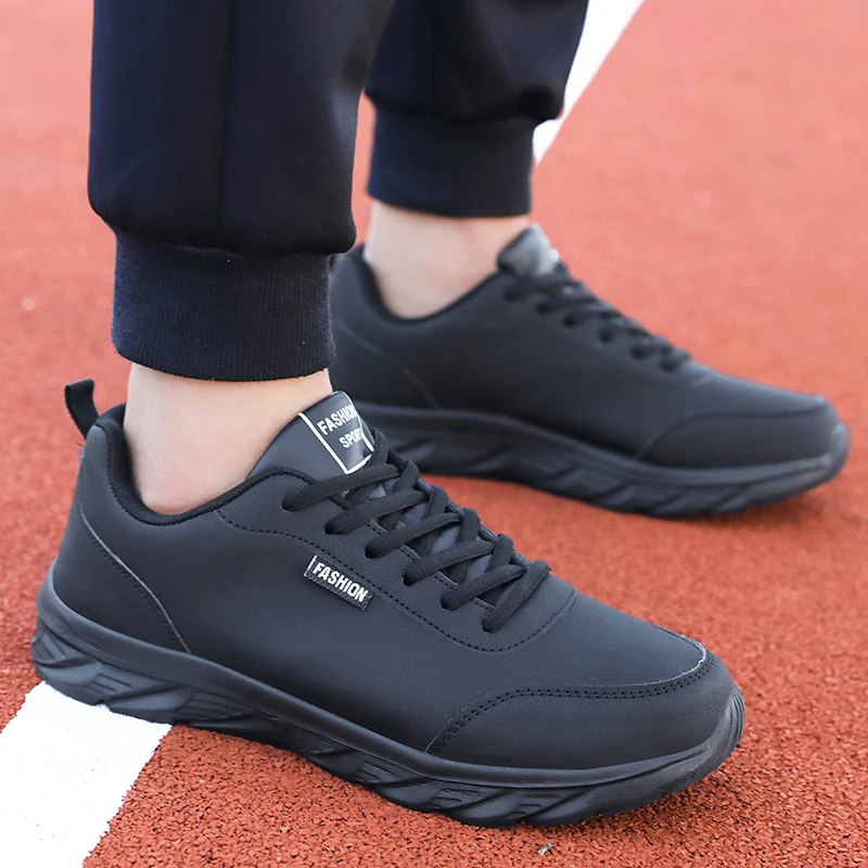Running Shoes Men Sneakers Black Sport Shoes for Men Running Ultralight PU Leather Waterproof Athletic