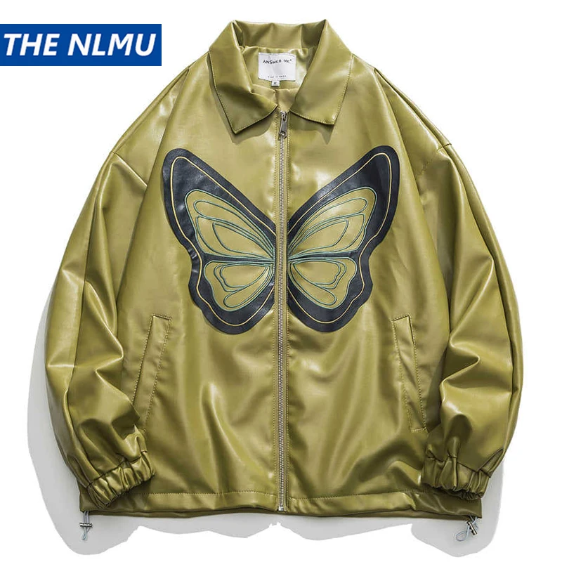 

Hip Hop Leather Jacket Men Butterfly Embroidery PU Coat Causal Oversized Jackets 2023 Men Fashion Y2K Loose Outwear Streetwear