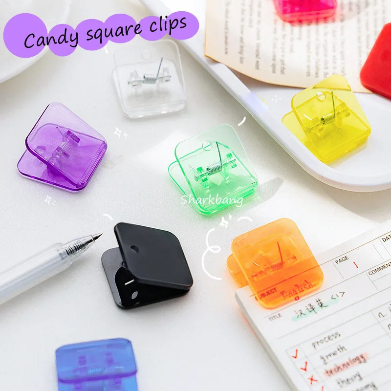 Sharkbang New Arrival 5pcs/Lot Candy Square Paper Clips Sorting Files Holder Transparent Photo Cards Clips School Stationery