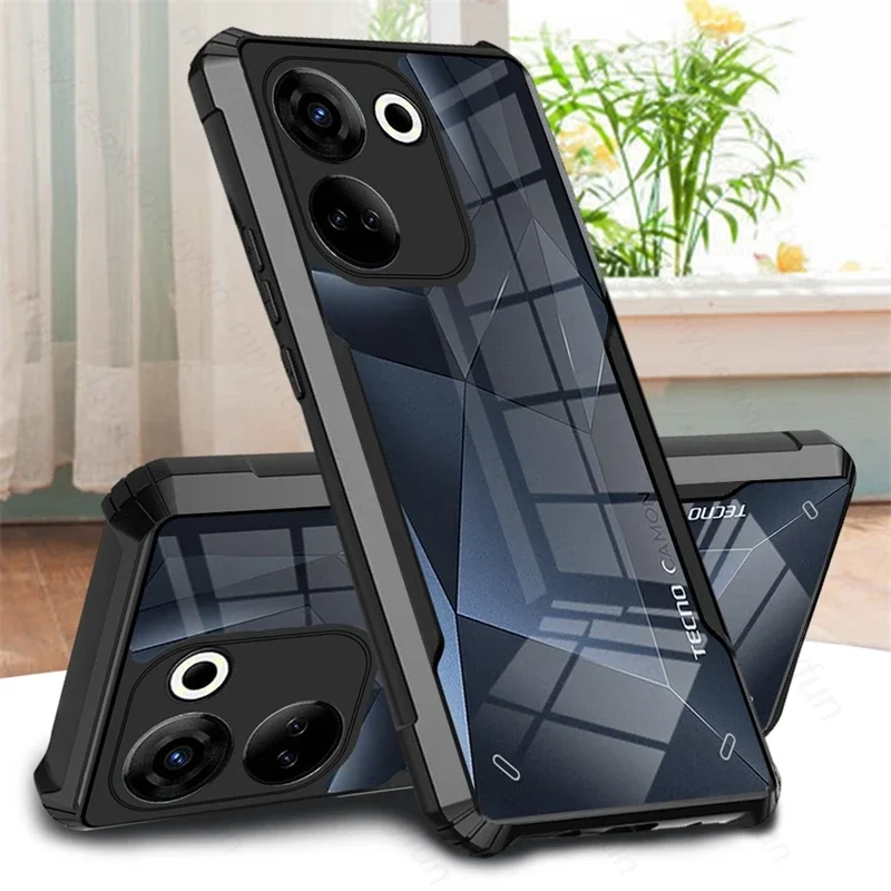 Transparent Acrylic Heavy Duty Shockproof Phone Case with TPU Soft Frame Protective Cover