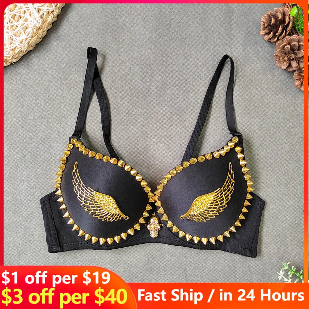 

Sexy Slim Sling Golden Wings Beading Corset Summer Camisole Women's Sexy Streetwear Short Cropped Navel Bra Top Sleeveless Tanks