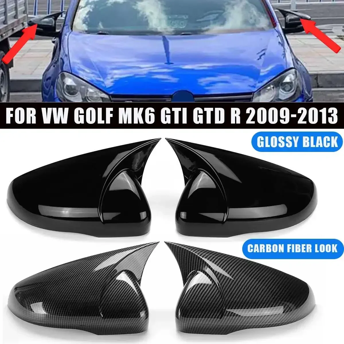 2X Carbon Look Side Wing Mirror Cover Per Vw Per Volkswagen Per Golf Mk6 Gti Gtd R 2009-2013 Side Rear View Mirror Cap Cover