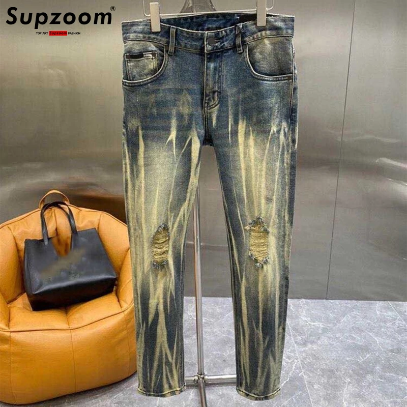 

Supzoom New Arrival Hot Sale Top Fashion Autumn Zipper Fly Stonewashed Casual Patchwork Cargo Denim Pockets Cotton Jeans Men