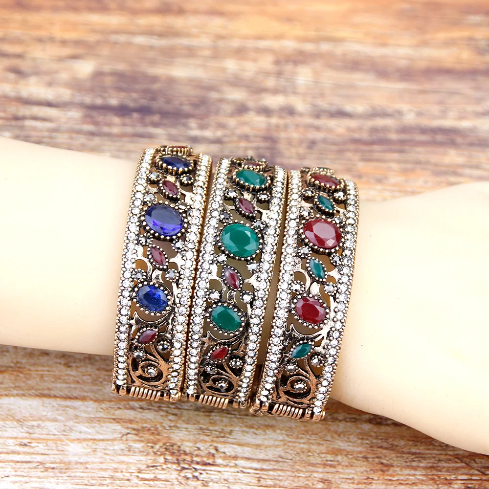 Bangle bracelet Sunspicems Vintage Indian Bangles Round Resin Bracelets Women Antique Gold Color Turkish Jewelry Bohemia Cuff Bracelet Gift