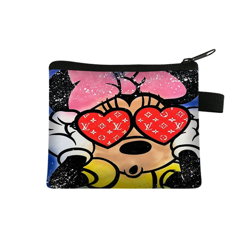 Disney Mickey Kids Coin Purse Kawaii Wallet Portable Card Holder Mickey Cute Print Polyester Key Storage Bag Frog Wallet