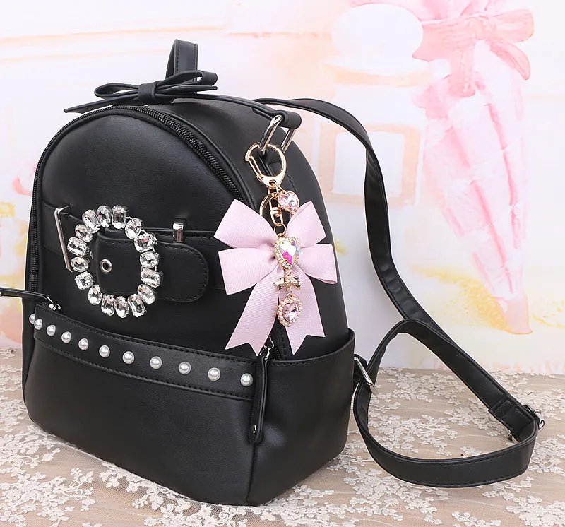 Japanese Style Sweet Cute Bow Diamonds Women's Luggage Accessories Fashion High-End Beaded Metal Decoration Handbag Pendant