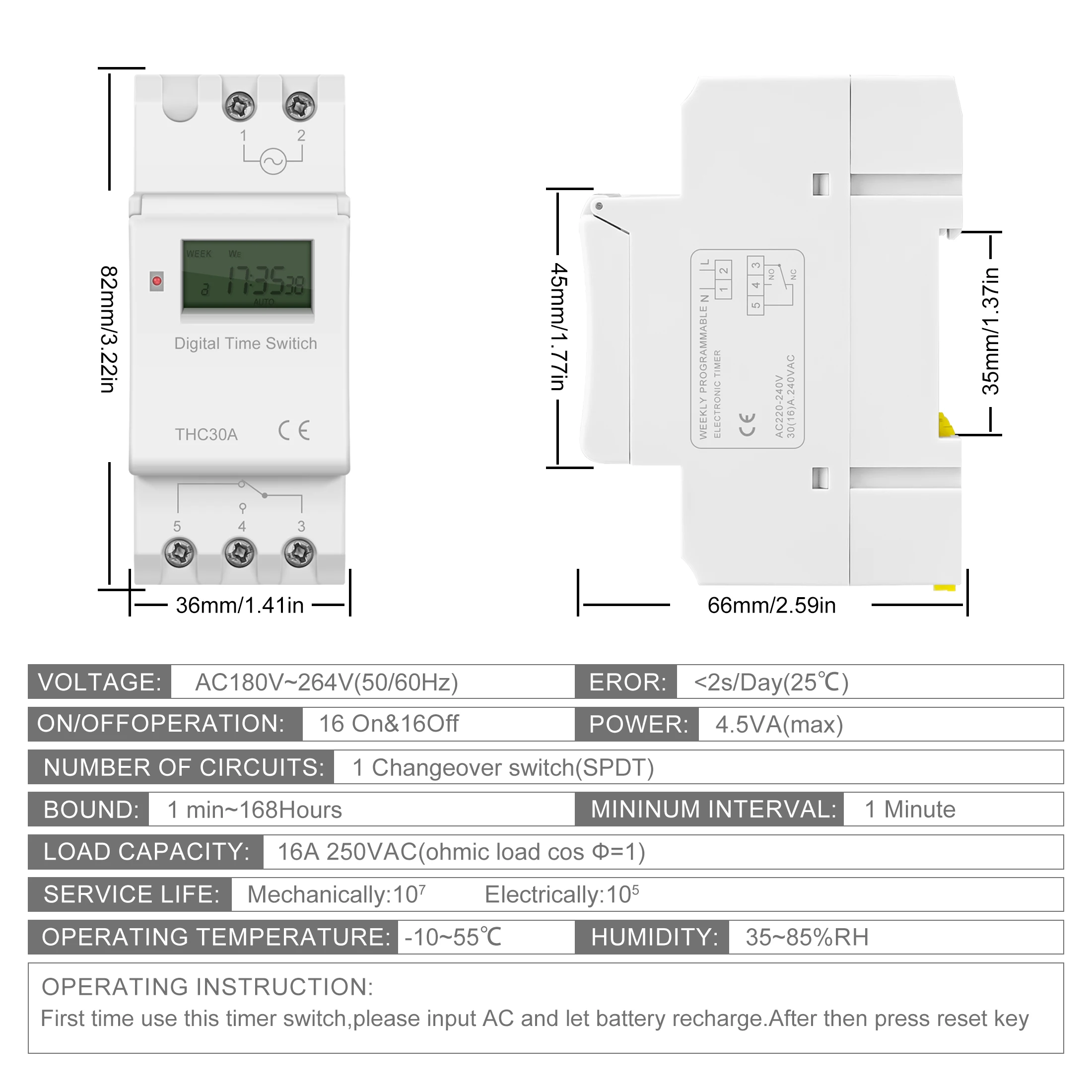 Timer Switch THC 30A 15A 220V Digital LCD Weekly Programmable Time Relay