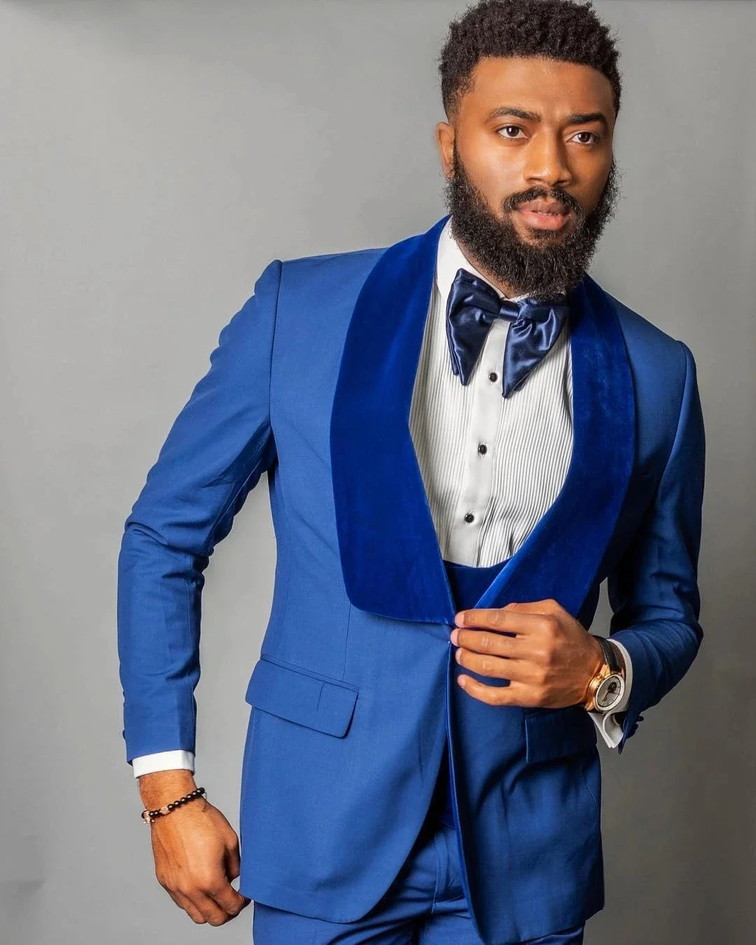 2024 Blue Formal Elegant Men Suit Groom Tuxedo Prom Slim Fit Blazers Shawl Lapel High Quality Custom 3 Piece Set Costume Homme