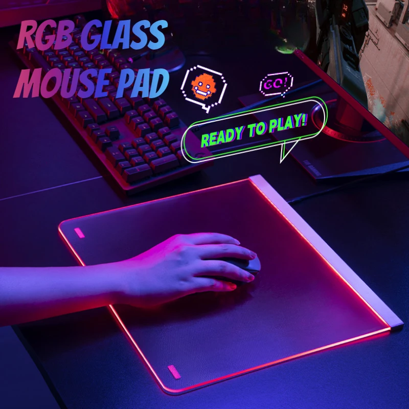 Echome Rgb Glass Gaming Mouse Pad Fps Game Desk Mat Computer Desk Pad Non-slip Mousepad Acessórios pc Gamer Presente - Imagem 3
