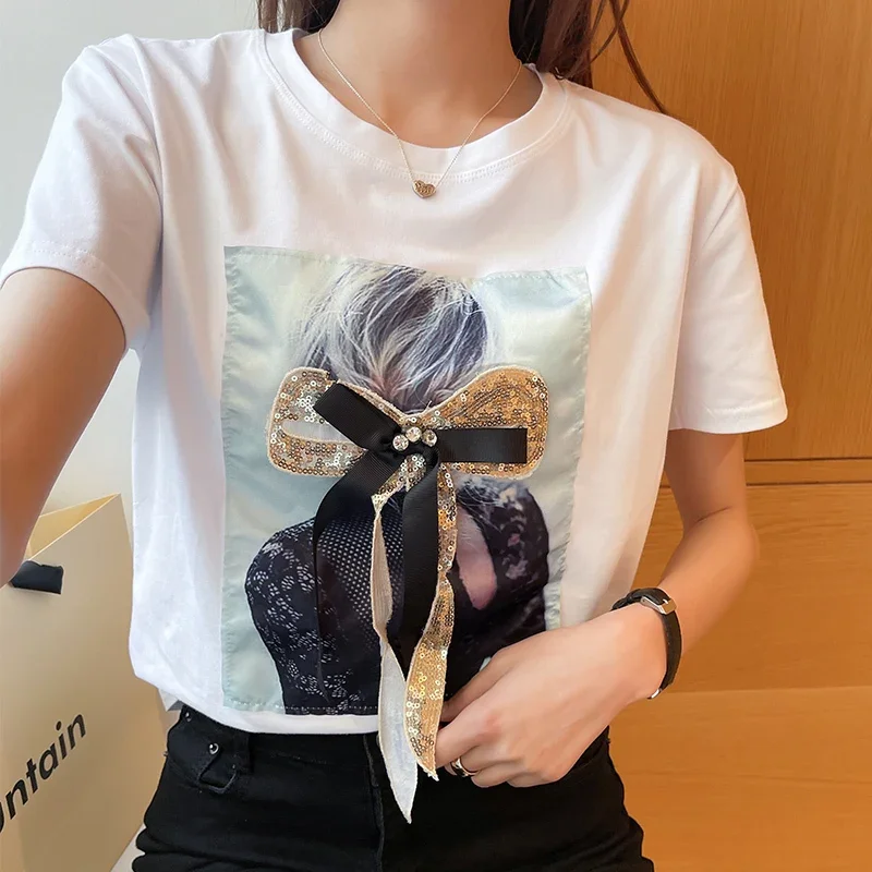 

Summer White T shirt Women Tops Short Sleeve Vintage Black Korean Clothes Woman T-shirt Casual Tee Shirt Fashion 2024 ZL800