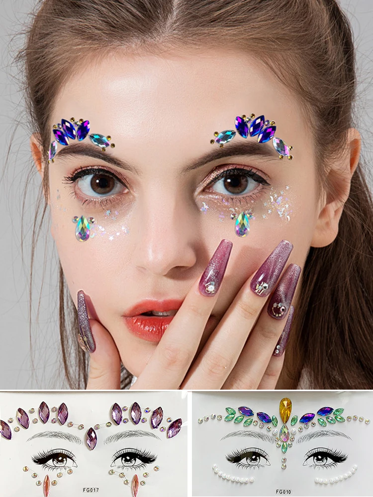 3 Colors Glitter Diamond Eyeliner Eyeshadow Tattoo Eye Stick Sticker Gems  Glitter Stickers Makeup Rhinestones Crystals