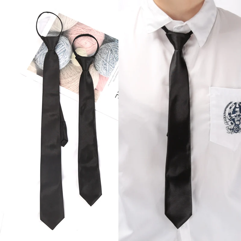 

Unisex Black Simple Clip on Tie Women Zipper Ties Retro Silky Narrow Men Lazy Neck Tie Slim Korean Style All-match Trendy Tie