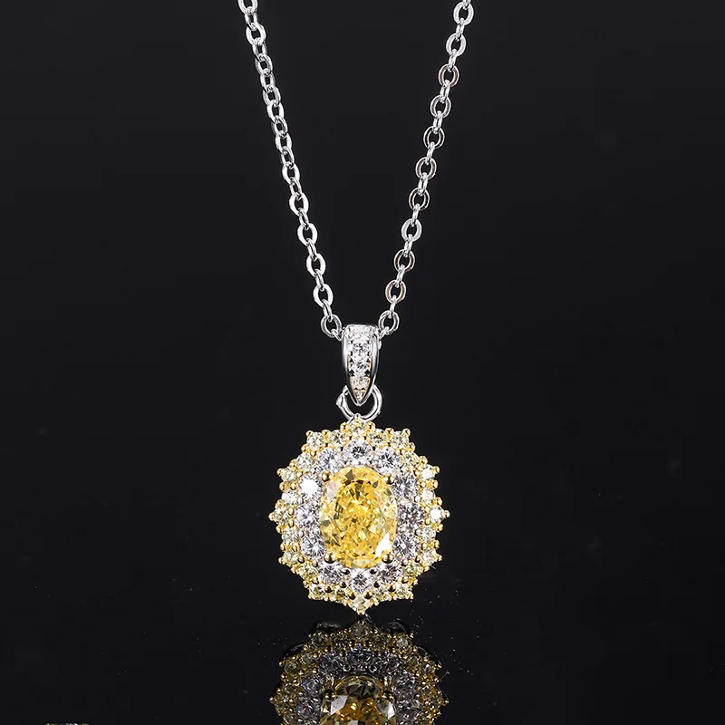 

New fashion S925 silver inlaid 5A zircon ladies temperament personality yellow diamond gemstone jewelry set