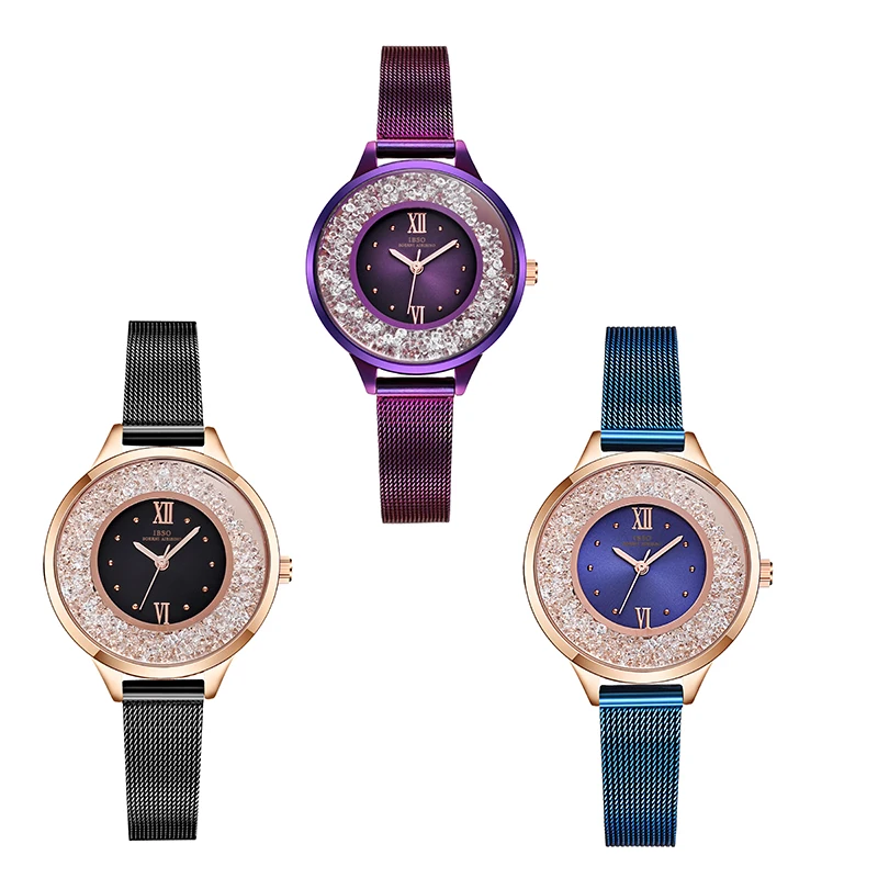 Luxury Women Watch Steel Mesh Strap Purple Rhinestone Waterproof Casual Hand Clock Female Original Fashion Lady Wristwatch Green