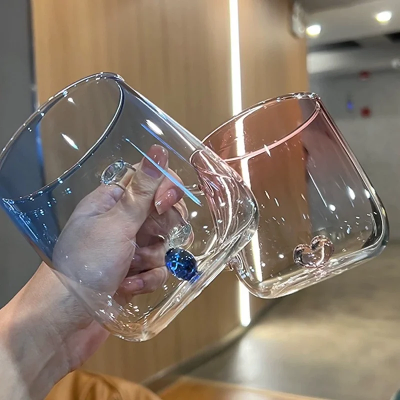 400mL 3D 사랑 그라디언트 투명 유리 커피 머그잔 우유 주스 커플 쌍 컵 레이디 사무실 오후 차 파티 홈 Drinkware