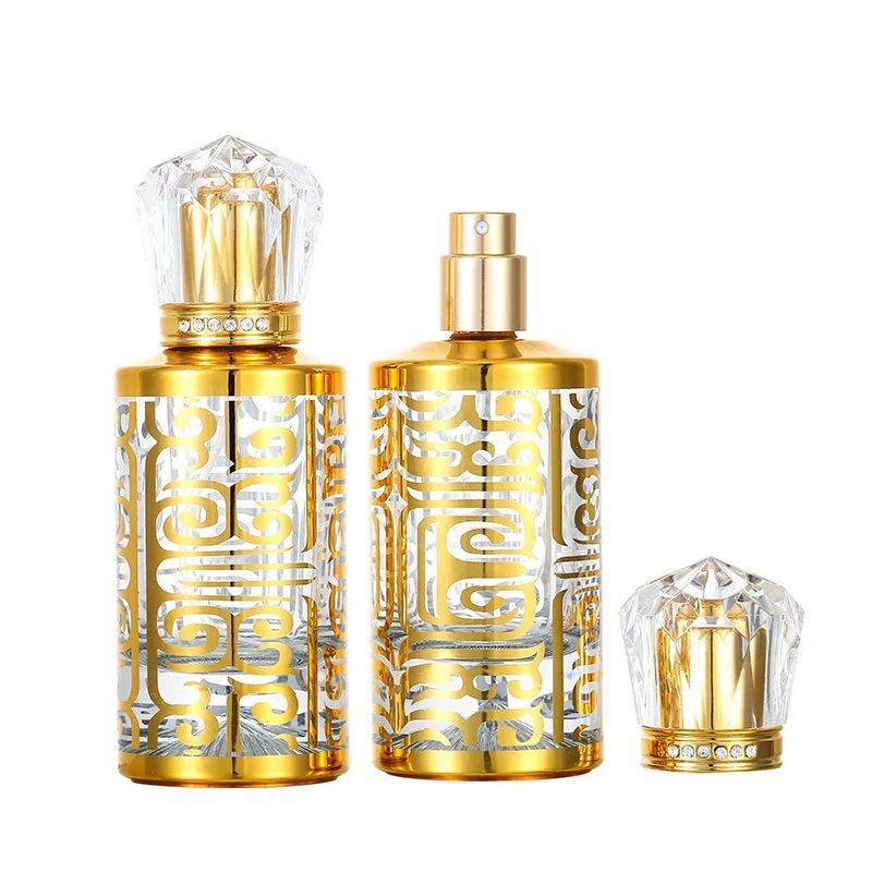 

5pcs Arabic Fragrance Refillable Bottle Luxury Gold Atomizer Screw Neck Pump Empty Round Glass Spray Mist Perfume Bottles 50ml