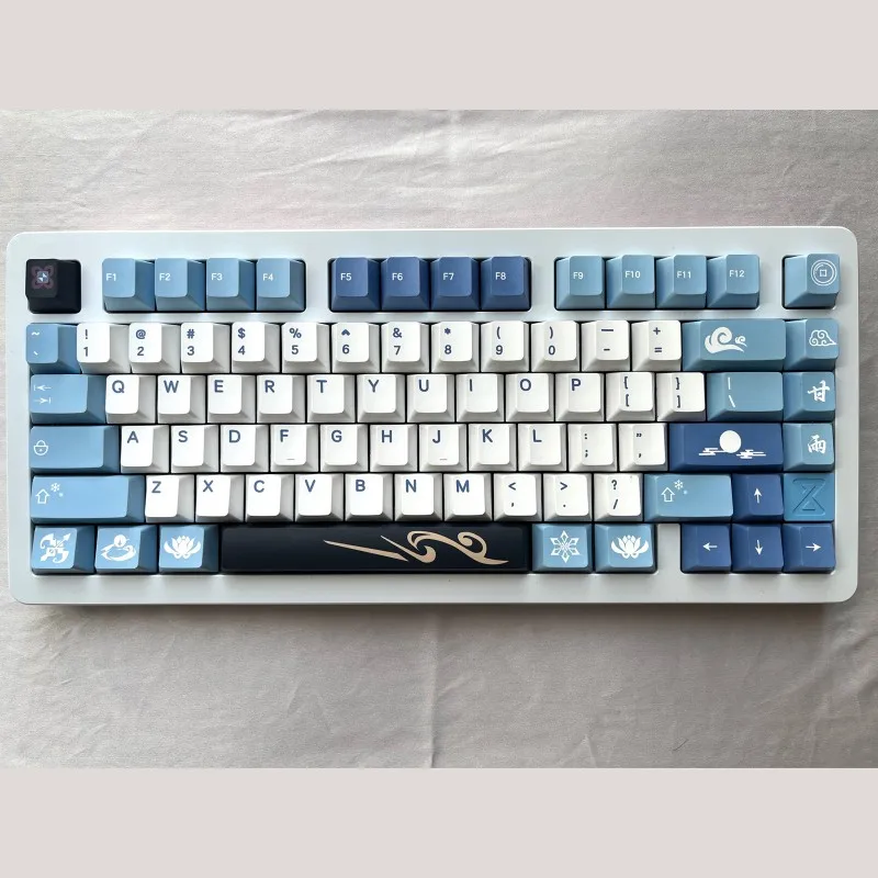 Genshin Impacto Ganyu Keycaps Grupo Pbt Dye Subbed Cereja Perfil Keycap para Keychron q2 65 75 Anne Gk64 Poker 142 Chaves - Imagem 2
