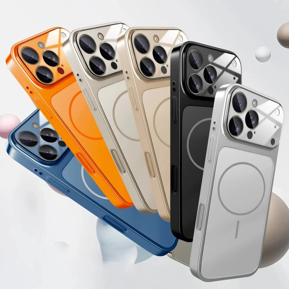 Luxury Orange Magnetic Phone Case with Matte Finish and Wireless Charging Protection