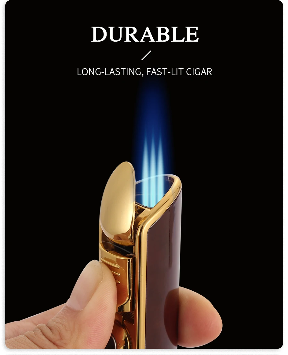 Luxury Lighter Butane Cigar Lighter Windproof Metal 3 Jet Lighters Smoking Igniter Cigar Punch Cutter