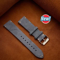 Exquisite Vintage Handmade Suede Leather Watch Strap with Quick Release - 22mm (Dark Grey)