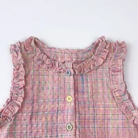 Ensemble deux pièces d'été rose pour filles, avec haut sans manches à simple boutonnage et pantalons décontractés, nouveaux ensembles de vêtements pour enfants 3