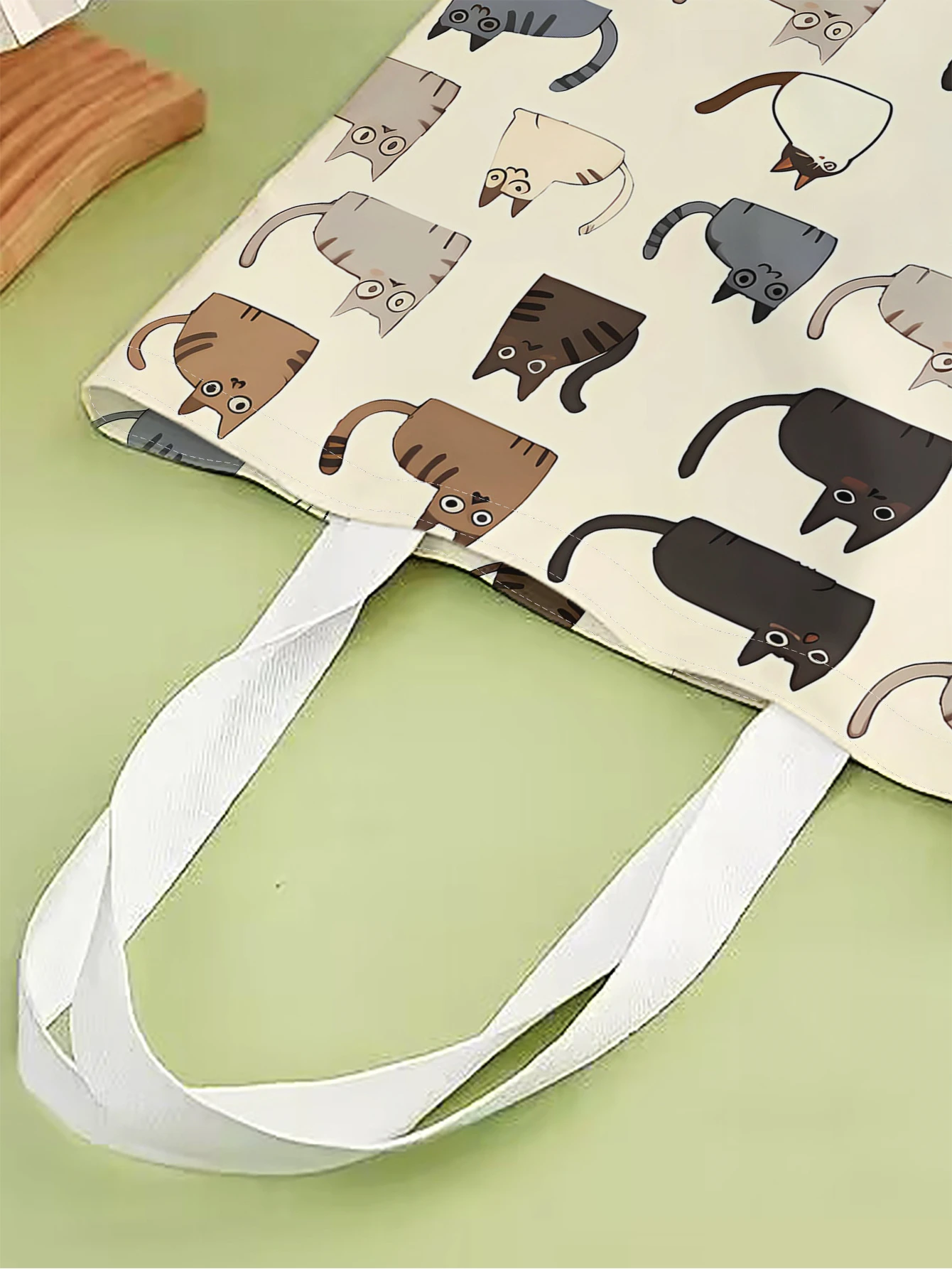 1pc,cartoon cat pattern handbag, reusable fashionable handbag, multifunctional handbag, printed canvas shopping bag