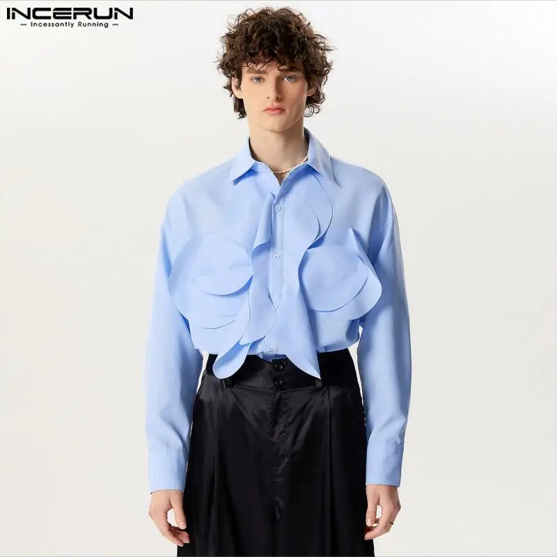 

Топы INCERUN 2024 Стильная мужская рубашка в американском стиле с многослойным цветочным дизайном рубашки для отдыха однотонная блузка с длинным рукавом Женская