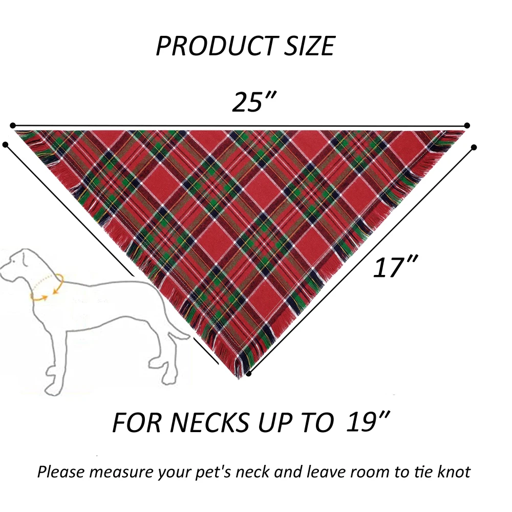 Sucado Hund Frohe Weihnachten Geschenk Quaste Bandana Klassischer Büffel karierter Schal Dreieck Lätzchen Kopftuch für kleine, mittelgroße und große Haustiere – Detail 3