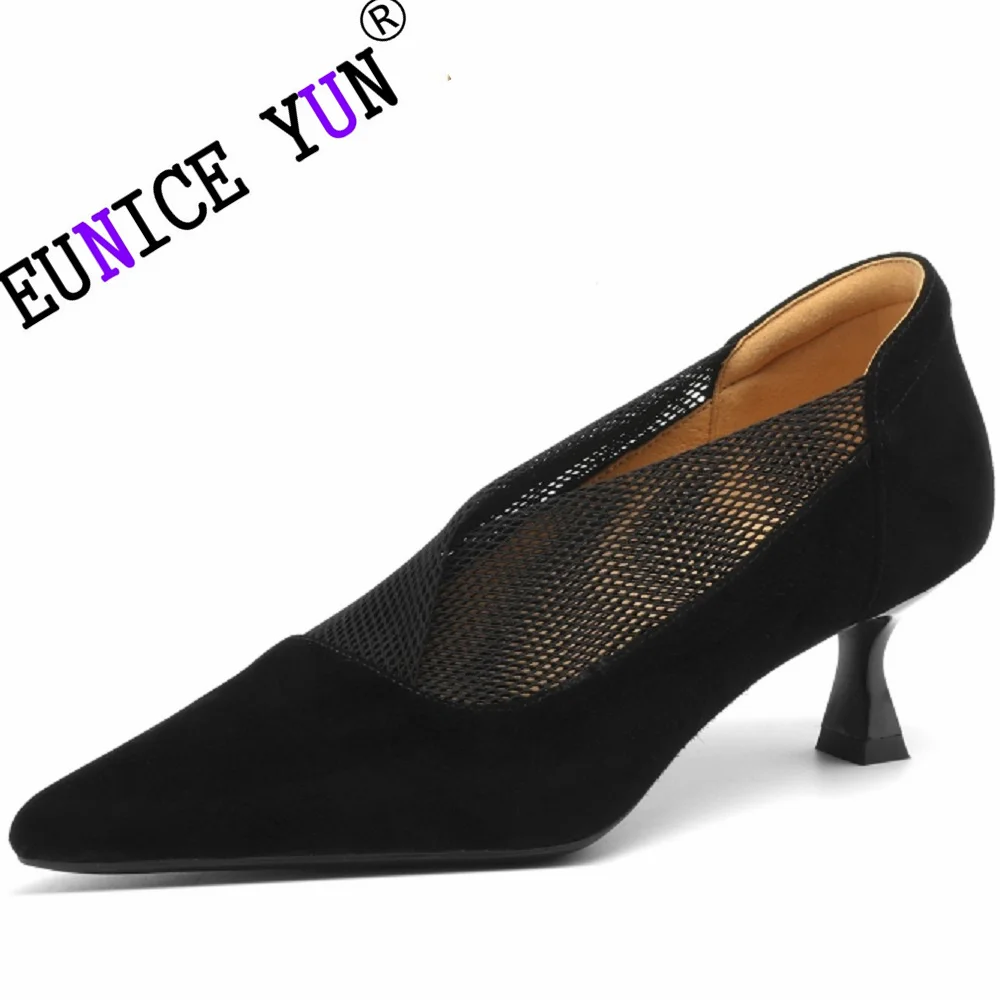 

【EUNICE YUN】New Suede Leaher Women Pumps Pointed Toe Stiletto High Heels Office Dress Shoes Spring Summer Ladies Footwear 34-40