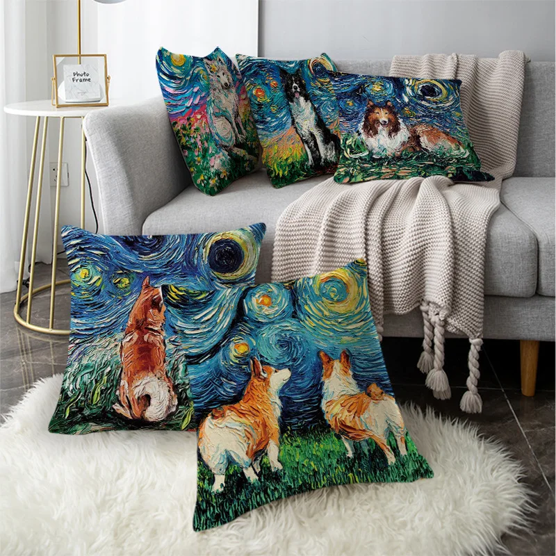 

Van Gogh Dog Pillowcase Labrador Dog Pillow Covers Decorative Interior for Home Decor 45x45 Cm Soft Pillows Case for Bedroom