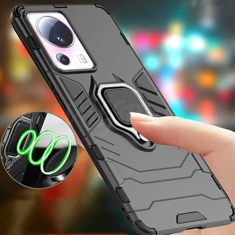 Per Xiaomi 13 Lite Custodia Cover Xiaomi Mi 13 Lite Capa Antiurto Paraurti Armor Ring Magnetic Metal Holder Cover Mi 13 Lite Fundas