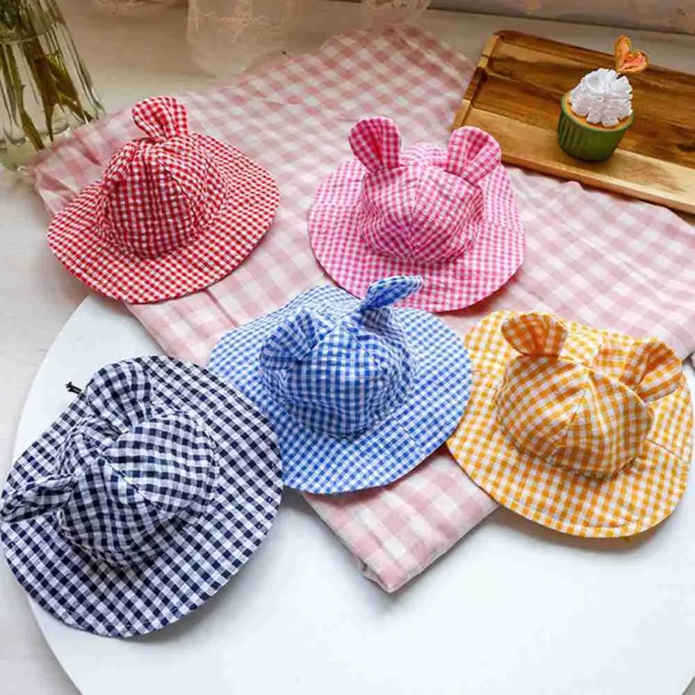 Dog Small Ear Plaid Shade Cute Hat Pet Dog Fashion Adjustable Cap Summer Comfortable Sun Protective Hat Pet Cap Supplies